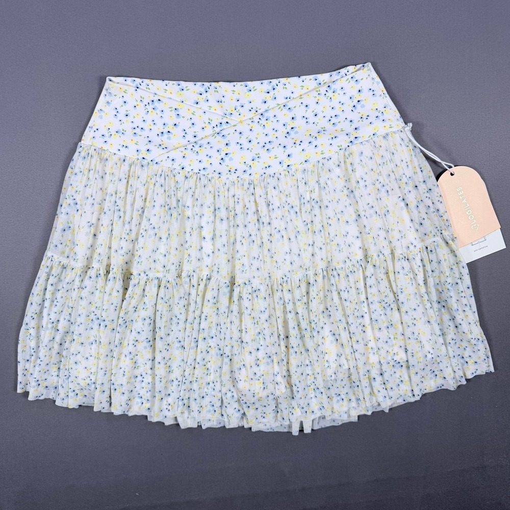 Blogilates Womens L White Floral Recycled Mesh Ballerina Skort Tiered Pockets